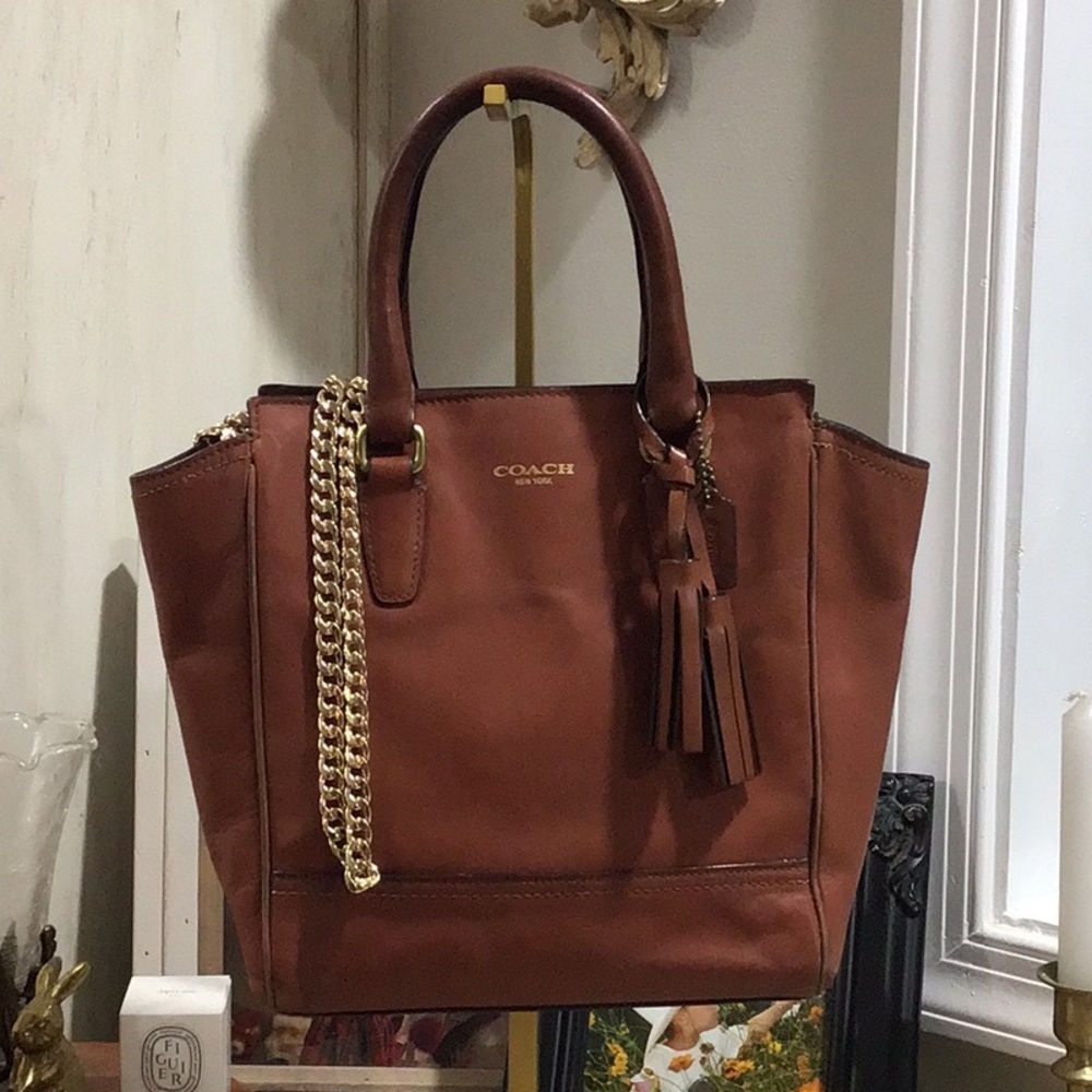 Coach Legacy Leather Tanner Crossbody Tote Handbag Cognac
